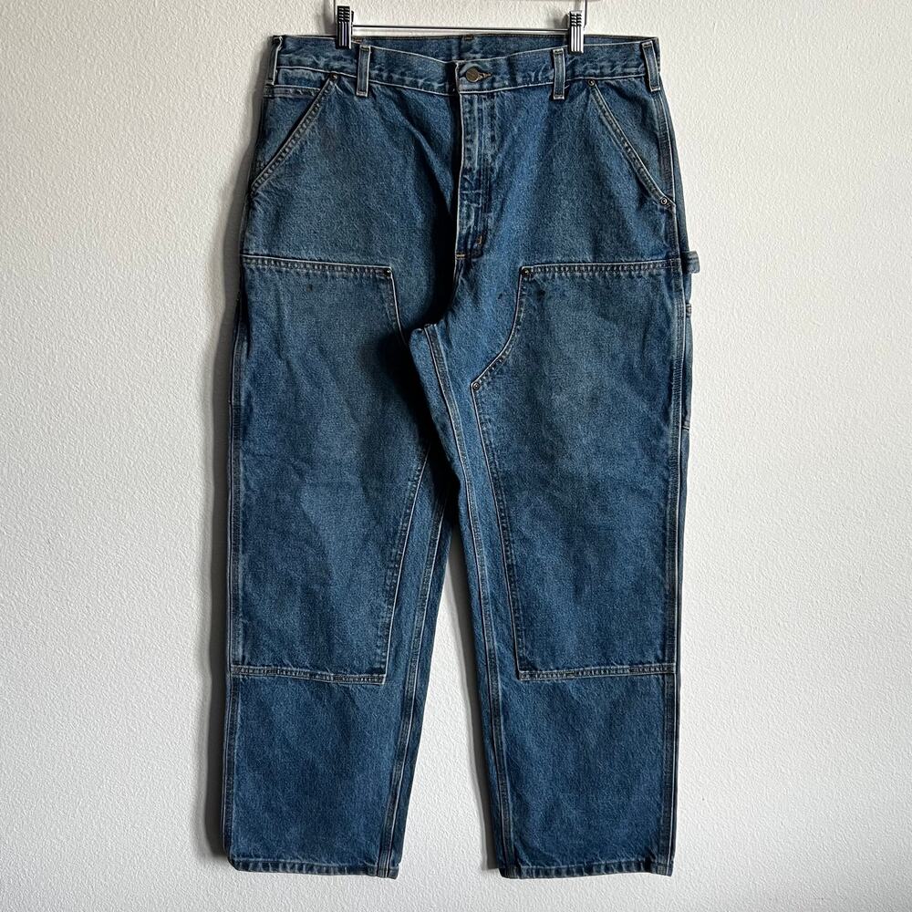 Carhartt B73 DST blue denim double knee work wear carpenter pants